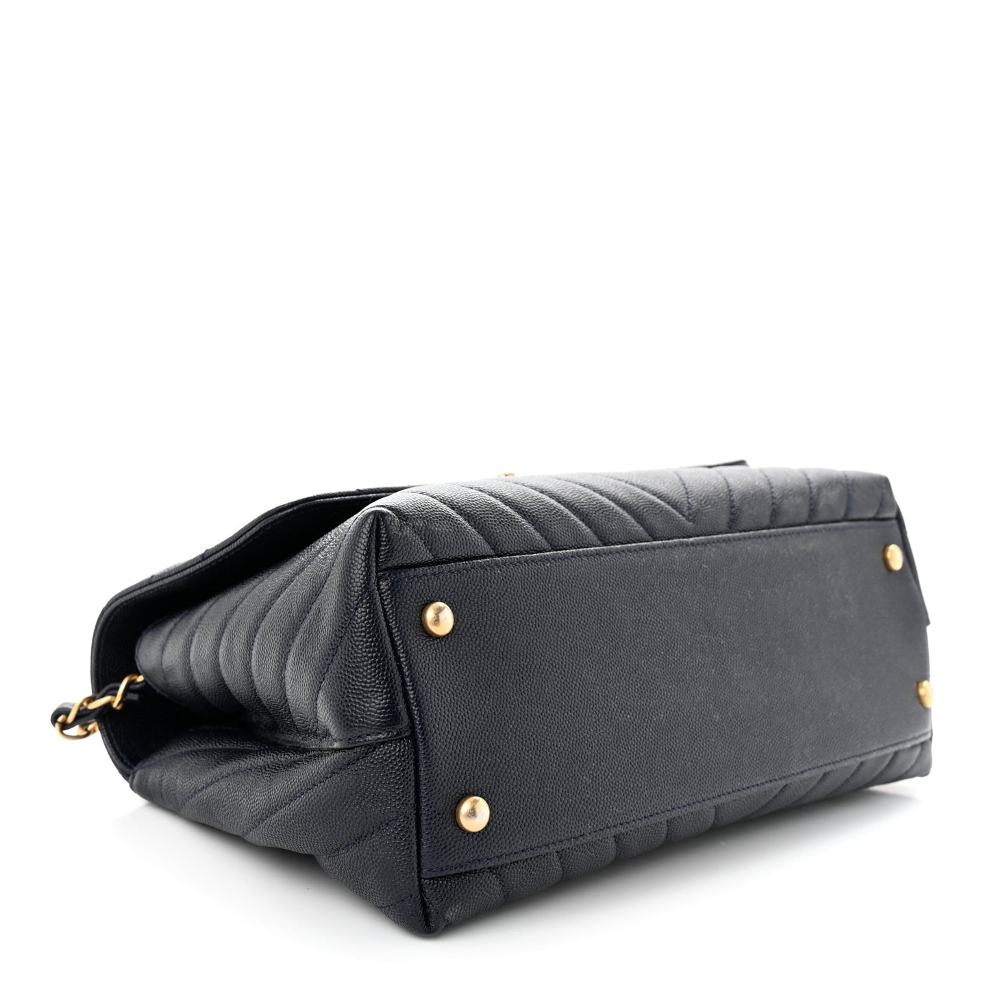 Caviar Chevron Quilted Small Coco Handle Flap Navy