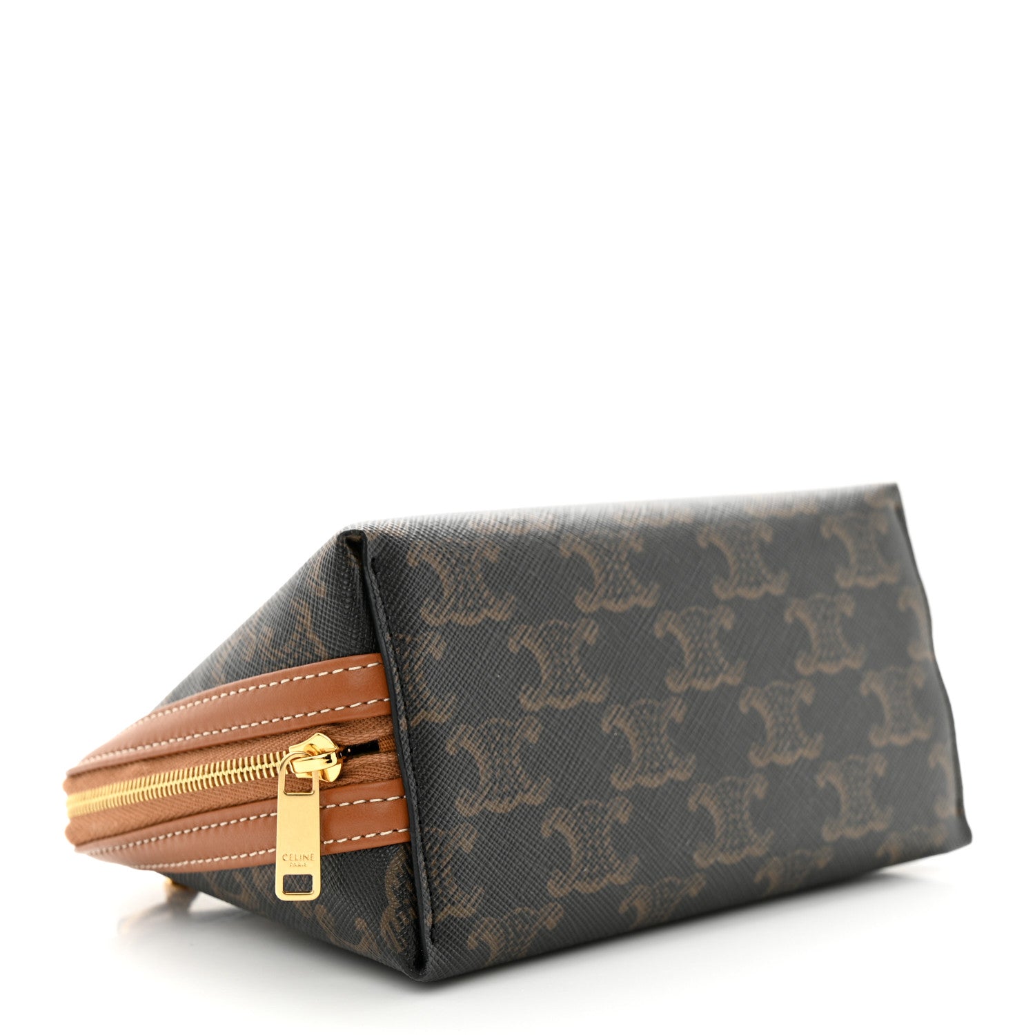 Celine Triomphe Canvas Lambskin Clutch On Chain Tan 4 of 10