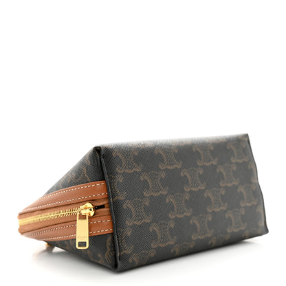 Celine Triomphe Canvas Lambskin Clutch On Chain Tan 4 of 10