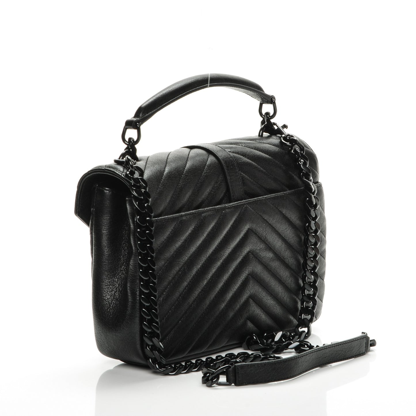 Sheepskin Matelasse Chevron Monogram Medium College Bag Black