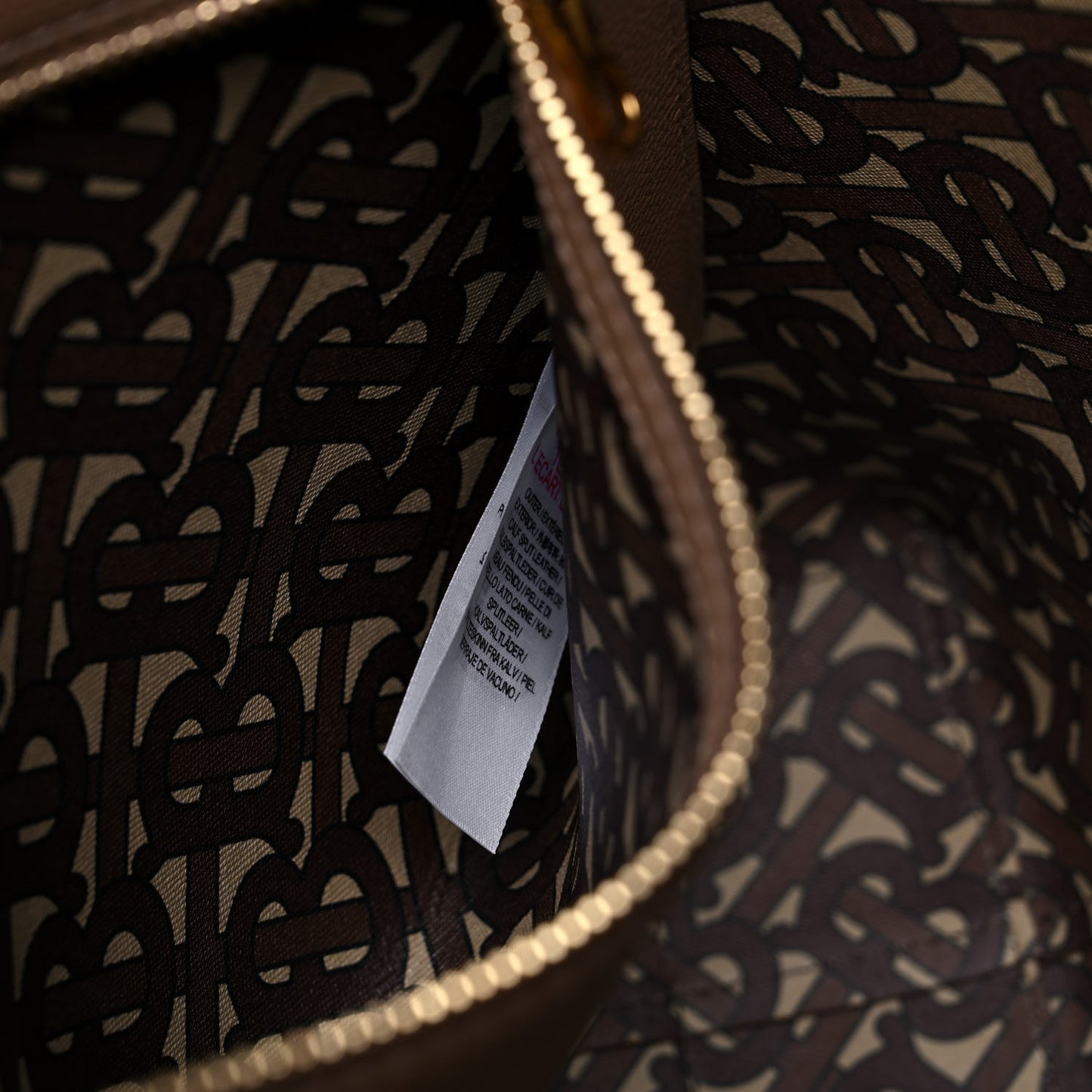 Calfskin TB Motif Embossed Medium Tote Camel