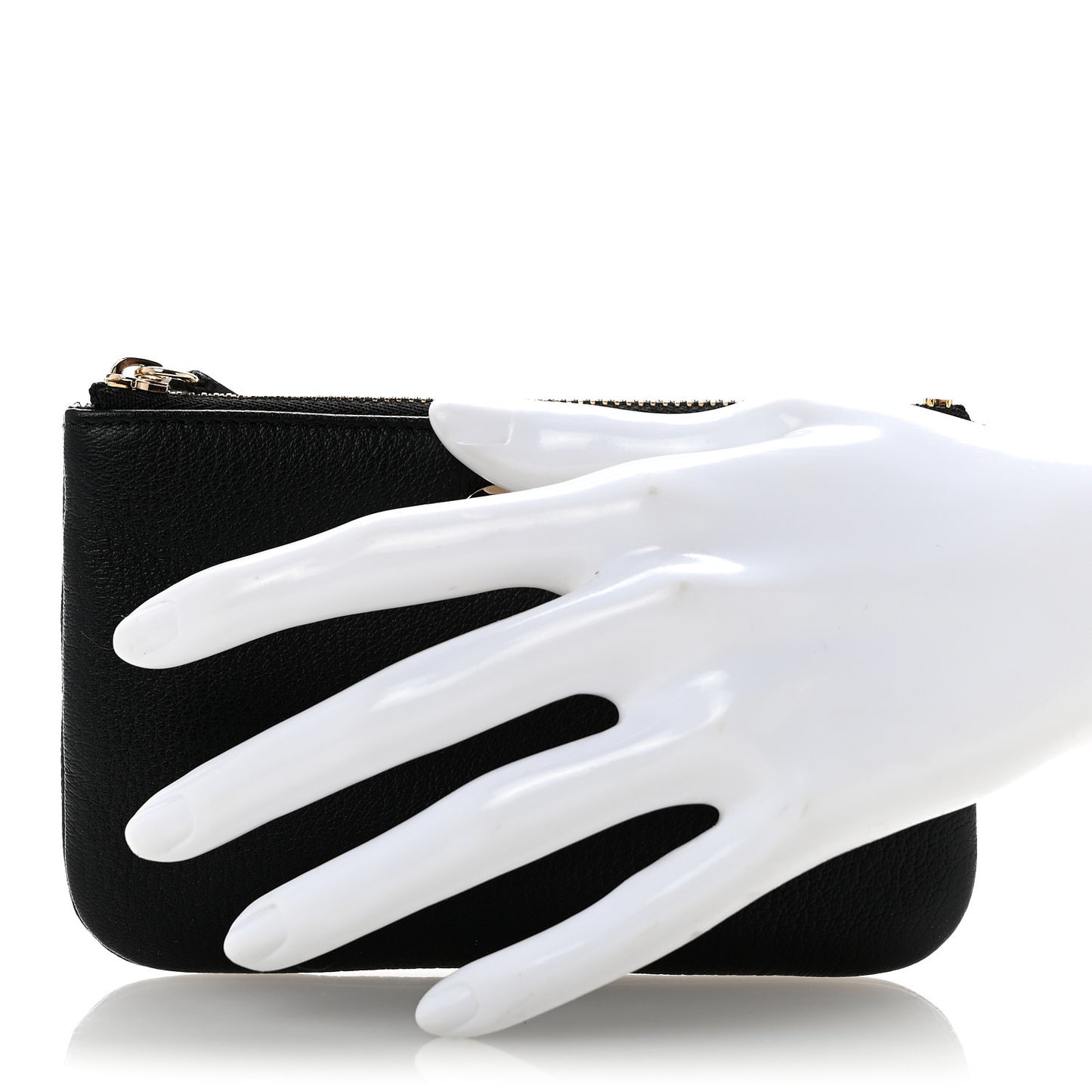 Goatskin Camellia CC Cosmetic Pouch Black