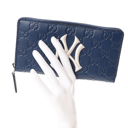 Gucci X MLB Guccissima Signature NY Yankees Embroidered Zip Around Wallet Royale Ivory 2 of 7