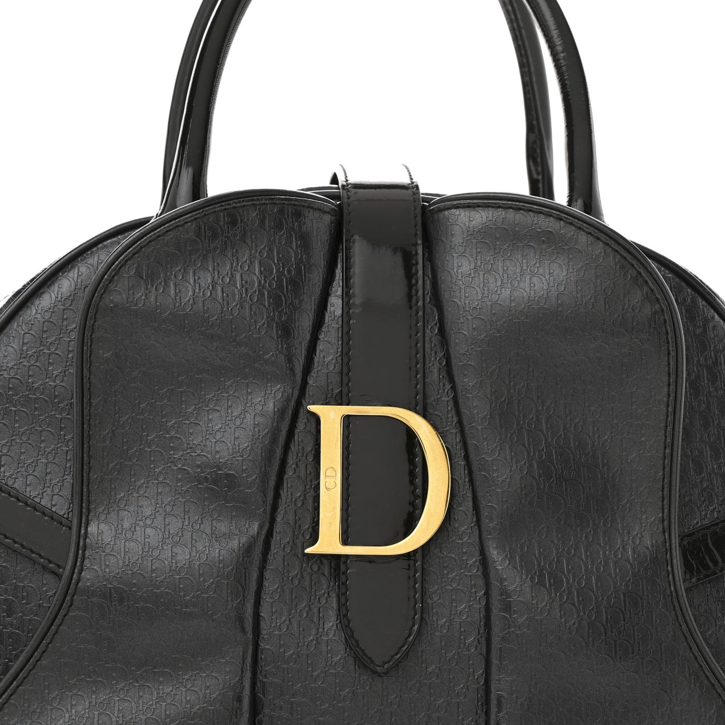 Patent Calfskin Embossed Saddle Bowler Black