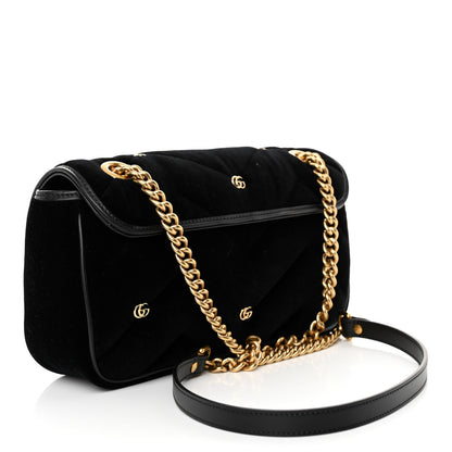 Gucci Velvet Matelasse Double G Studs Small Torchon GG Marmont Shoulder Bag Black 3 of 9