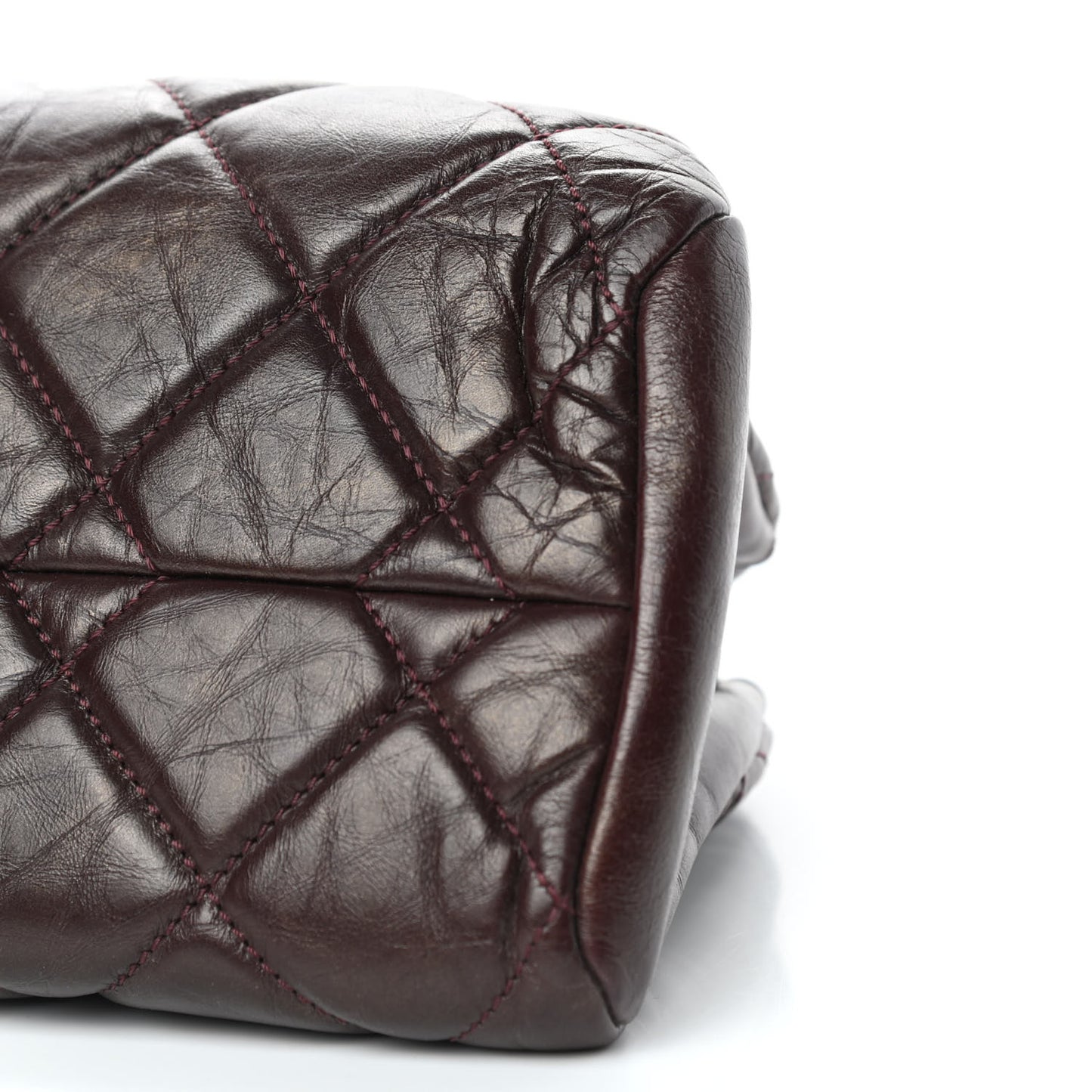 Aged Calfskin Quilted Medium Just Mademoiselle Bowling Bag Brown