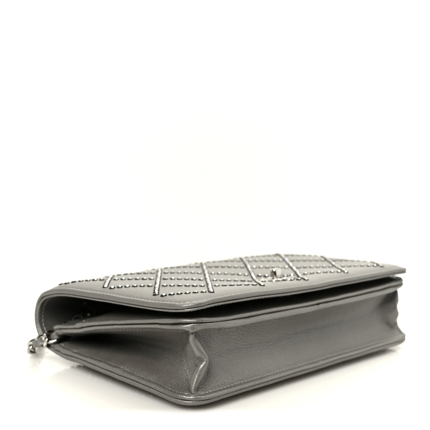 Chanel Lambskin Crystal Quilted Wallet On Chain WOC Grey 4 of 12