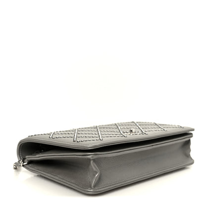 Chanel Lambskin Crystal Quilted Wallet On Chain WOC Grey 4 of 12