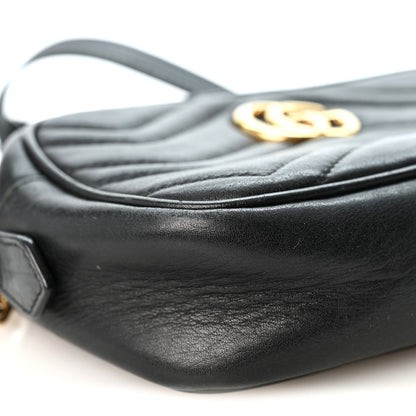 Gucci Calfskin Matelasse Mini GG Marmont Chain Shoulder Bag Black 9 of 10
