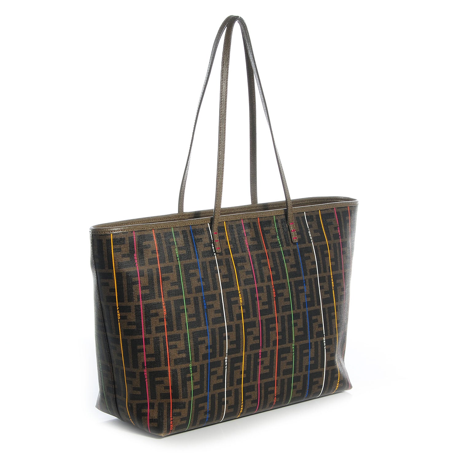 Fendi Zucca Spalmati Striped Large Roll Tote Tobacco Multicolor 3 of 9