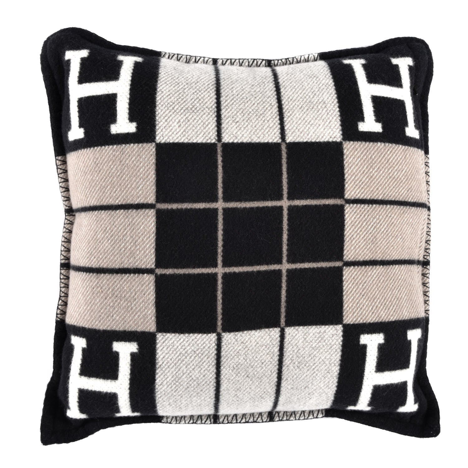 Hermes Wool Cashmere Avalon III Pillow PM Ecru Black 1 of 4