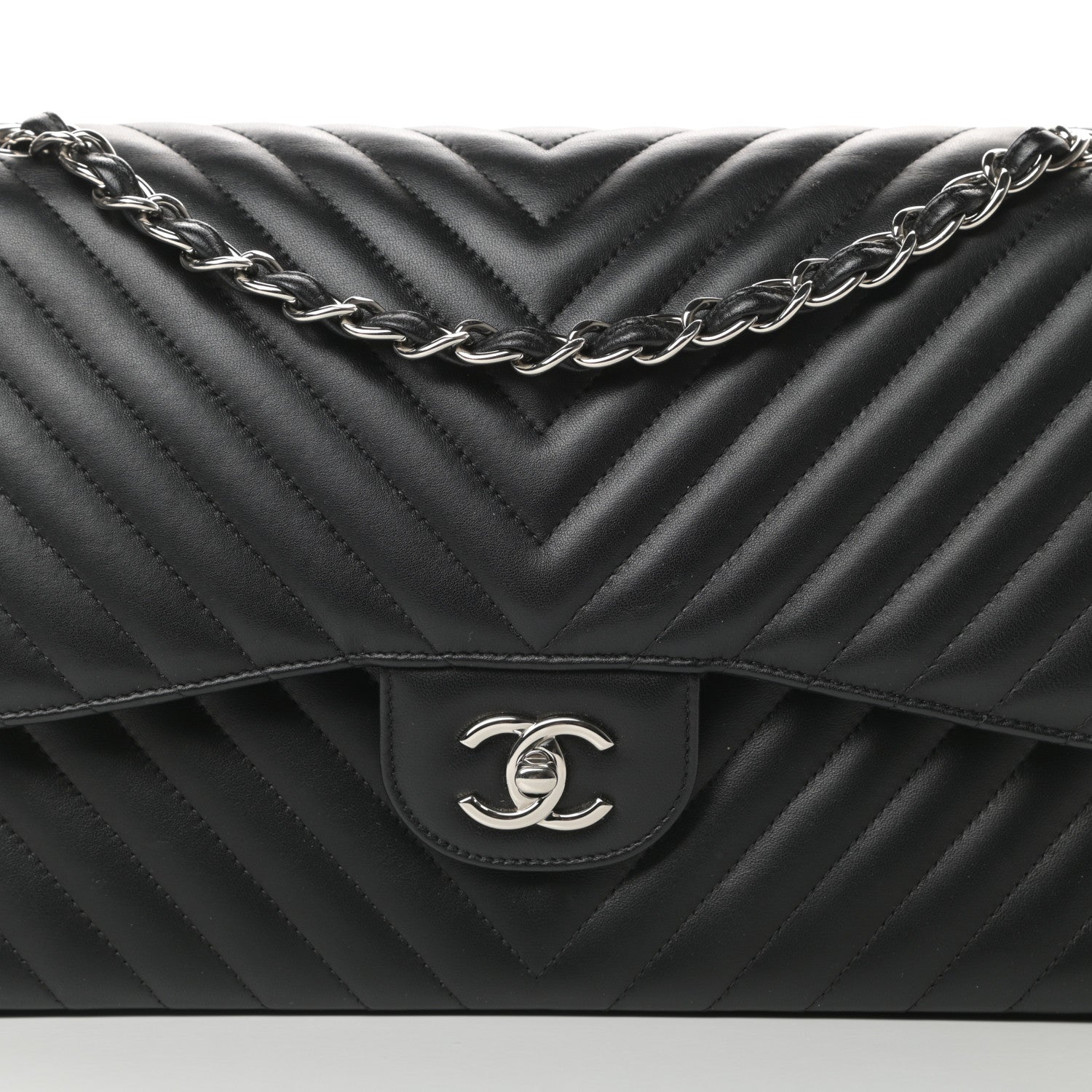 Chanel Lambskin Chevron Quilted Jumbo Double Flap Black 8 of 12
