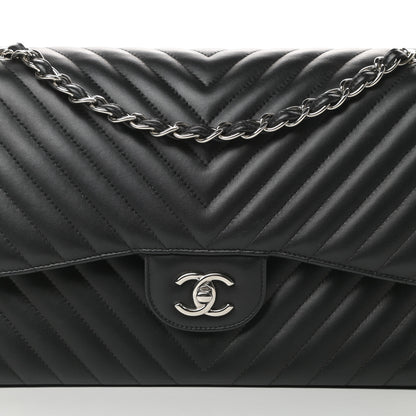 Chanel Lambskin Chevron Quilted Jumbo Double Flap Black 8 of 12