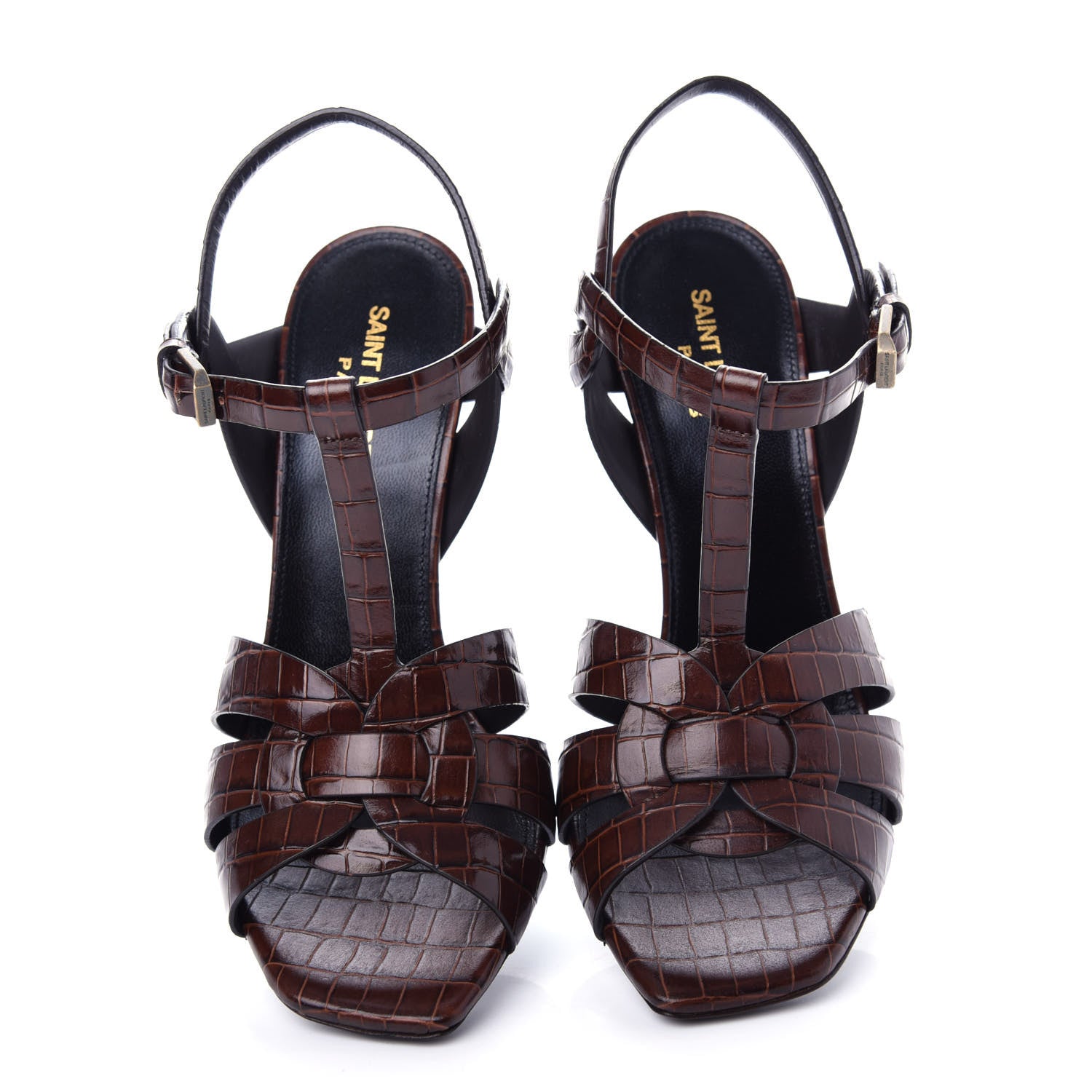 Saint Laurent Calfskin Crocodile Embossed Tribute 105 Sandals 38 Moro 5 of 11