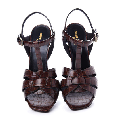 Saint Laurent Calfskin Crocodile Embossed Tribute 105 Sandals 38 Moro 5 of 11