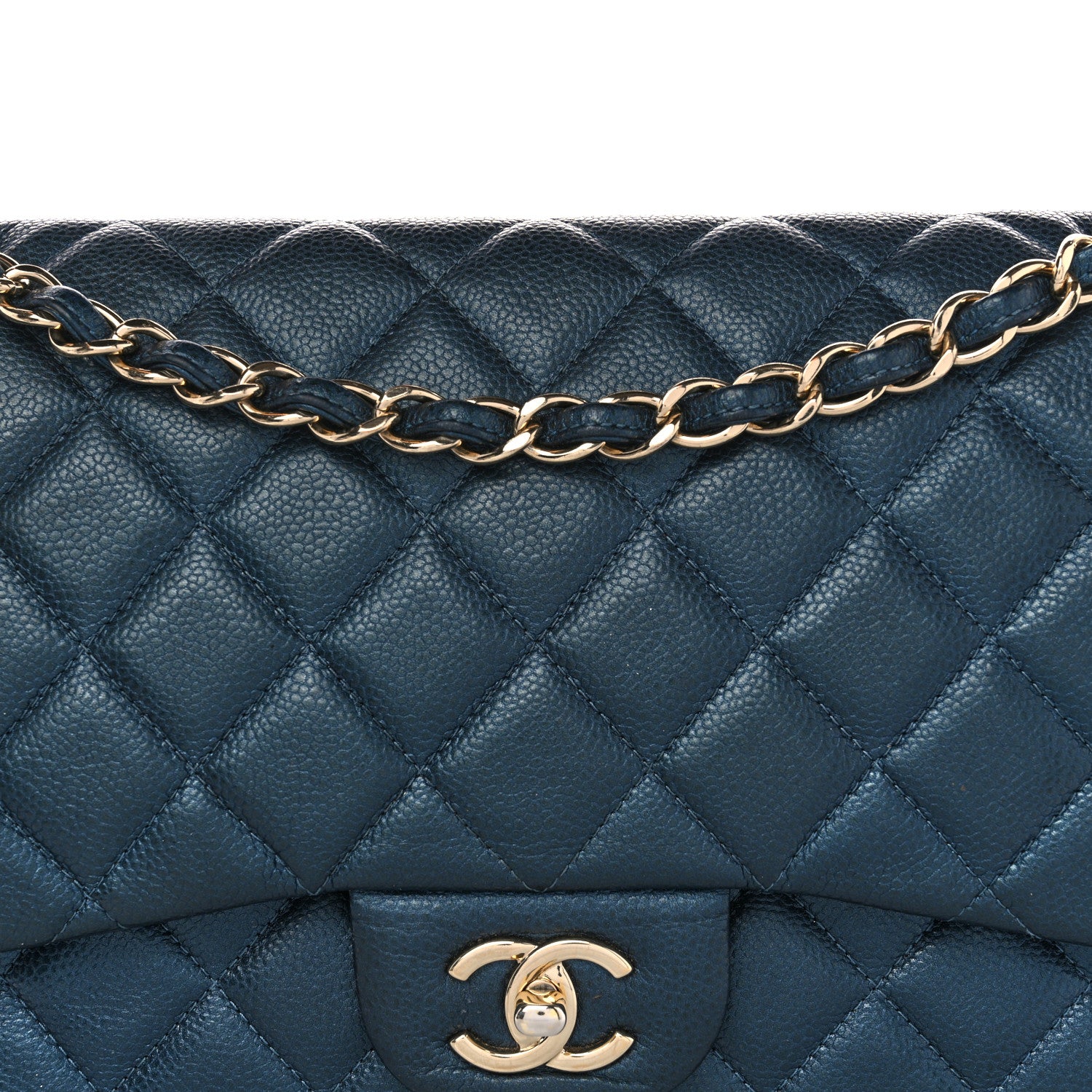Chanel Metallic Caviar Quilted Jumbo Double Flap Dark Blue 1555732