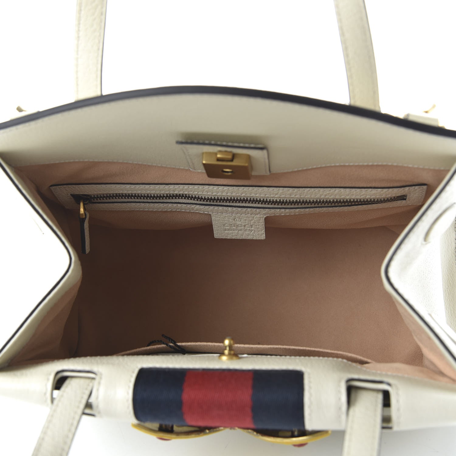 Gucci Grained Calfskin Web Stripe Butterfly Medium Totem Top Handle Bag White 6 of 11