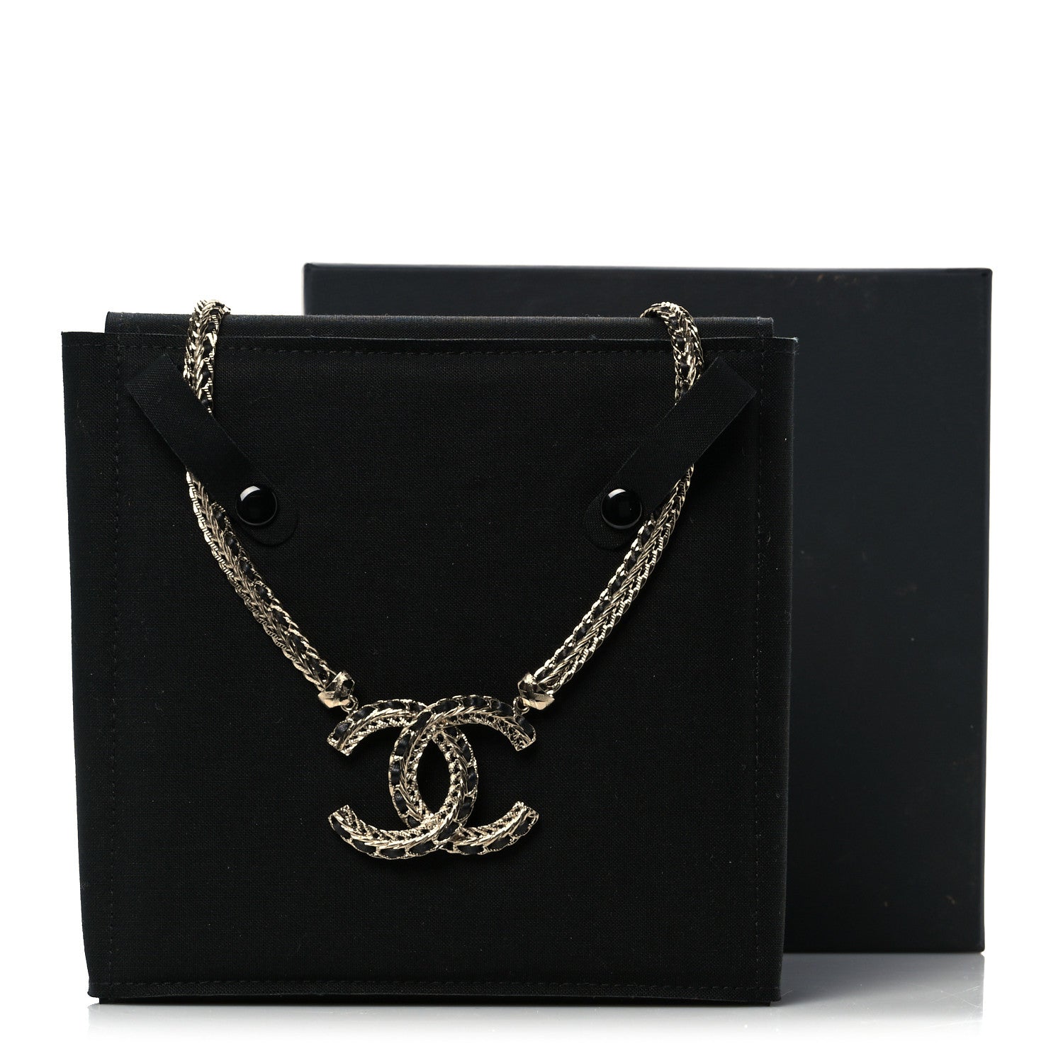 Chanel Metal Lambskin Chain CC Necklace Black Gold 6 of 6