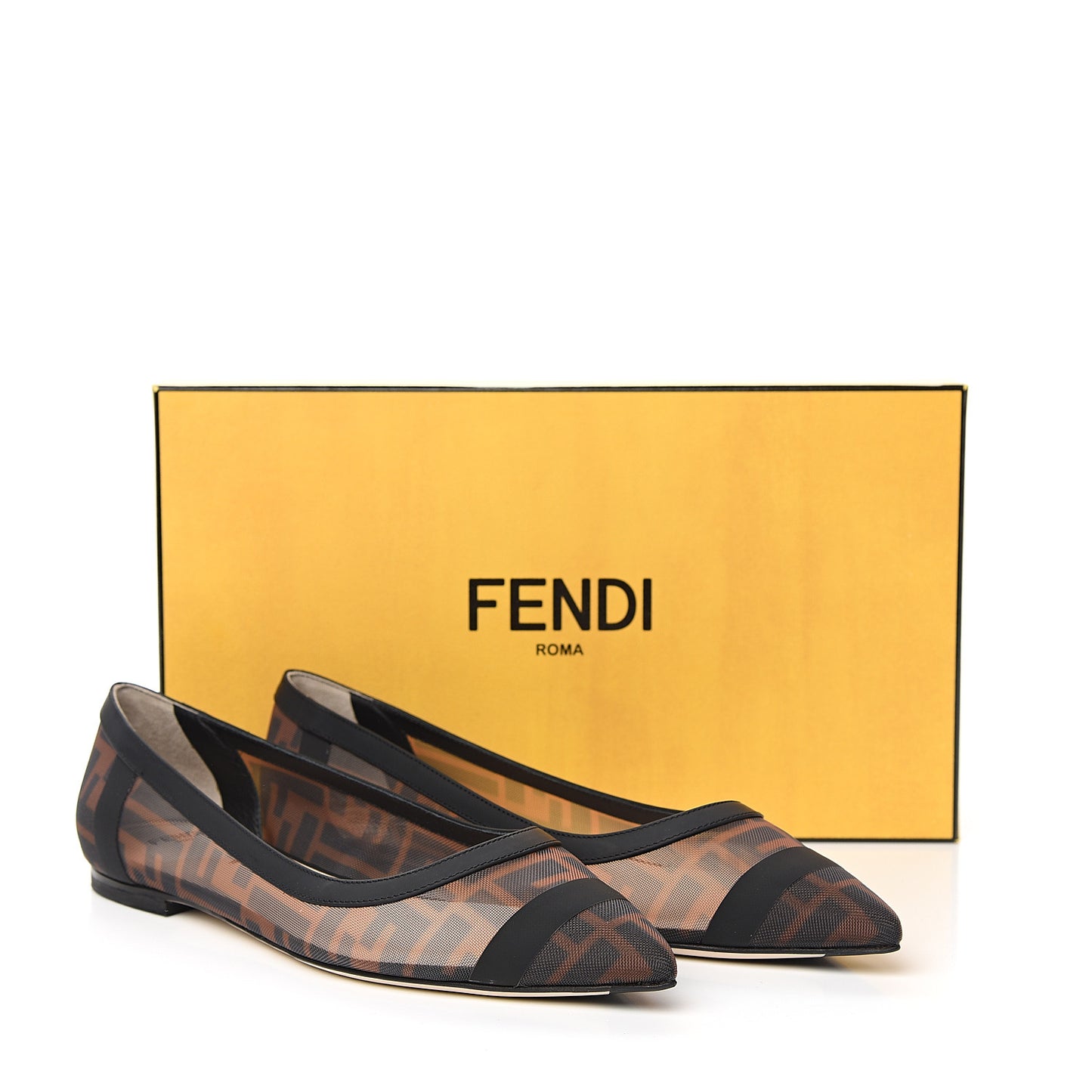 Mesh FF Skimmer Ballerina Flats 38 Tobacco Moro Black