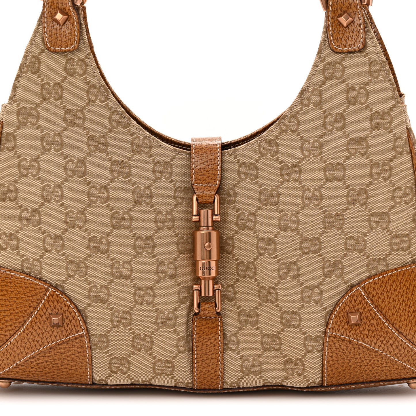 Monogram Calfskin Large Bardot Shoulder Bag Light Brown