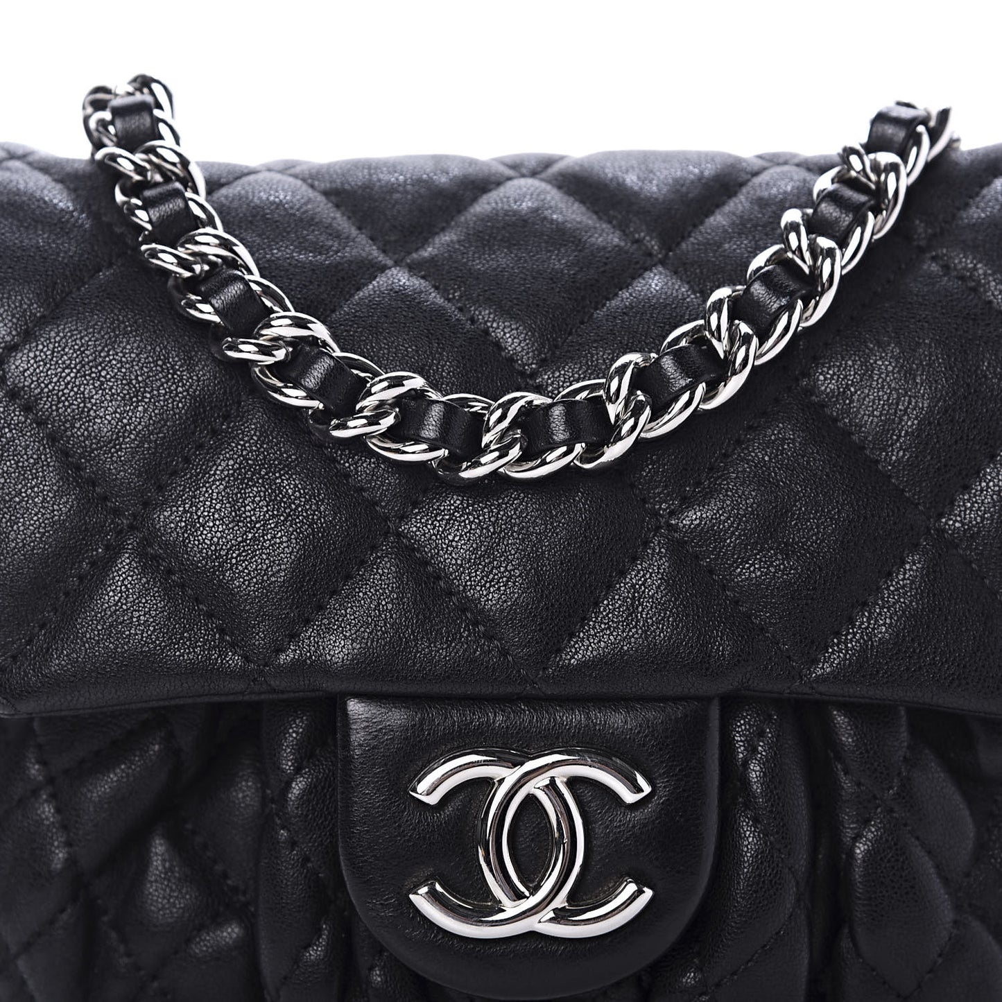 Washed Lambskin Quilted Mini Chain Around Flap Black