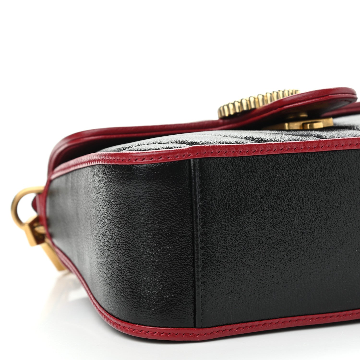 Gucci Vintage Effect Calfskin Matelasse Diagonal Mini Torchon GG Marmont Top Handle Shoulder Bag Black Romantic Cherry 9 of 10