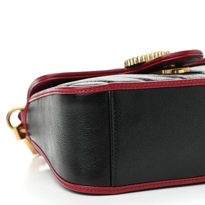 Gucci Vintage Effect Calfskin Matelasse Diagonal Mini Torchon GG Marmont Top Handle Shoulder Bag Black Romantic Cherry 9 of 10