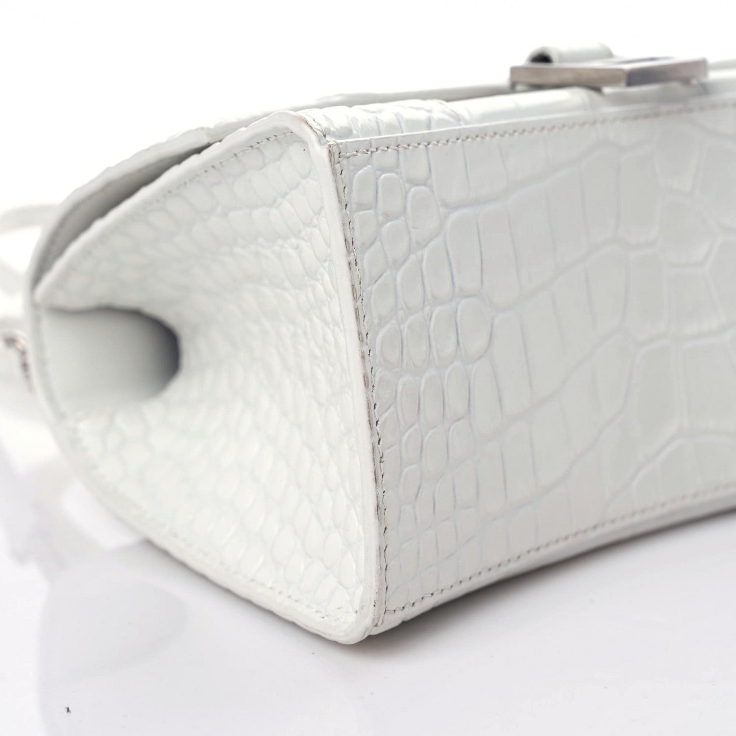 Balenciaga Calfskin Crocodile Embossed Small Hourglass Top Handle Bag White 8 of 15