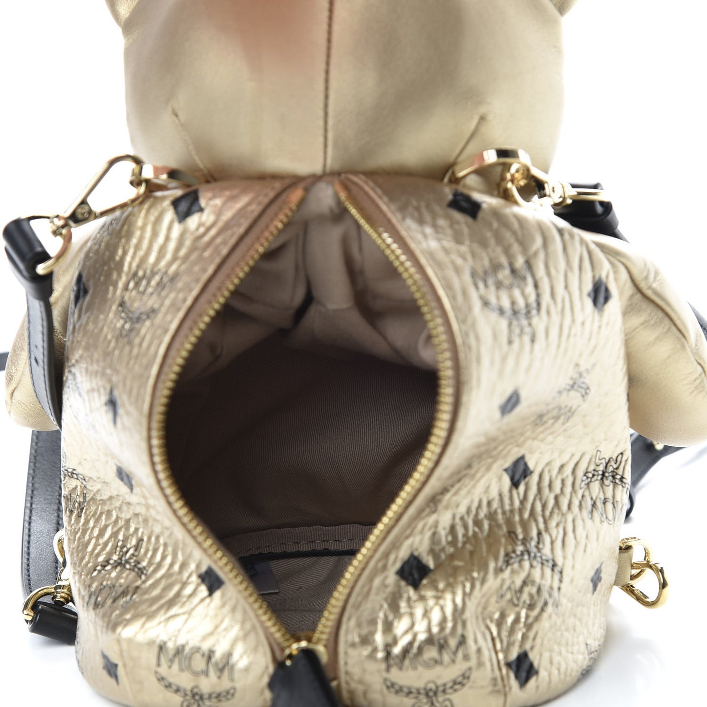 Calfskin Visetos Bear Zoo Doll Backpack Gold