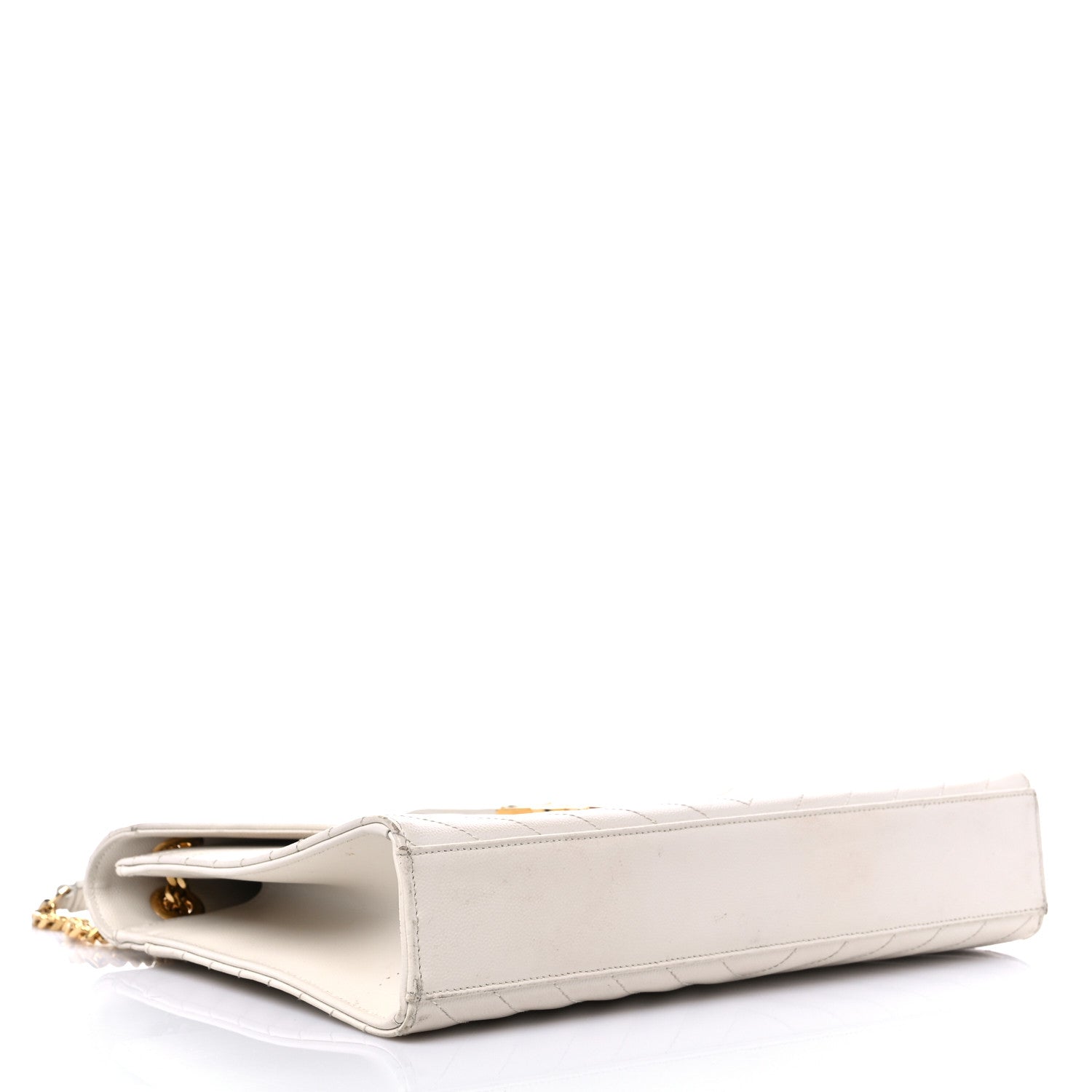 Saint Laurent Grain De Poudre Matelasse Chevron Large Monogram Satchel Dove White 3 of 15