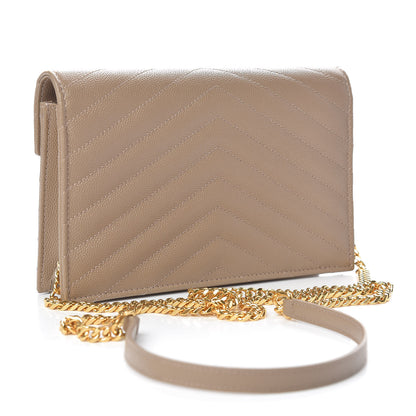 Saint Laurent Grain De Poudre Matelasse Chevron Monogram Envelope Chain Wallet Taupe 3 of 10