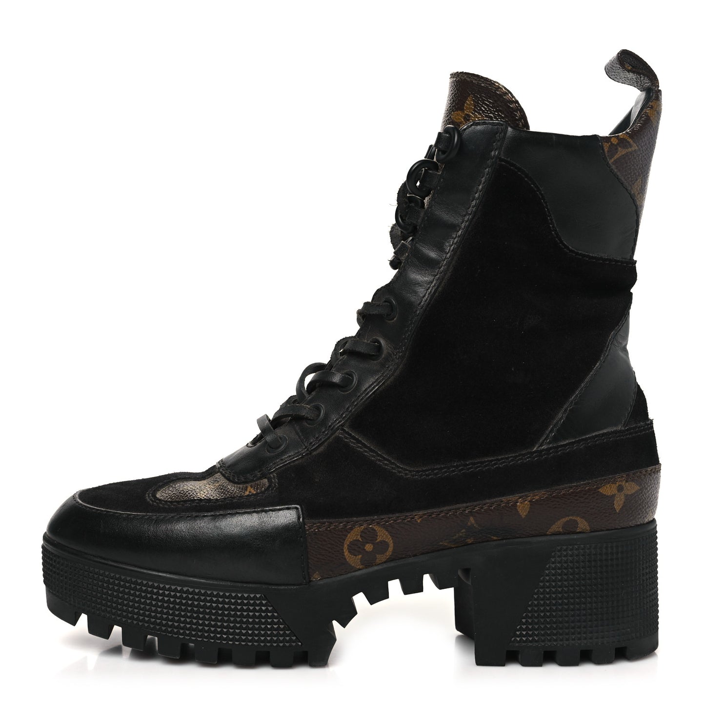 Suede Calfskin Monogram Laureate Platform Desert Boots 38 Black