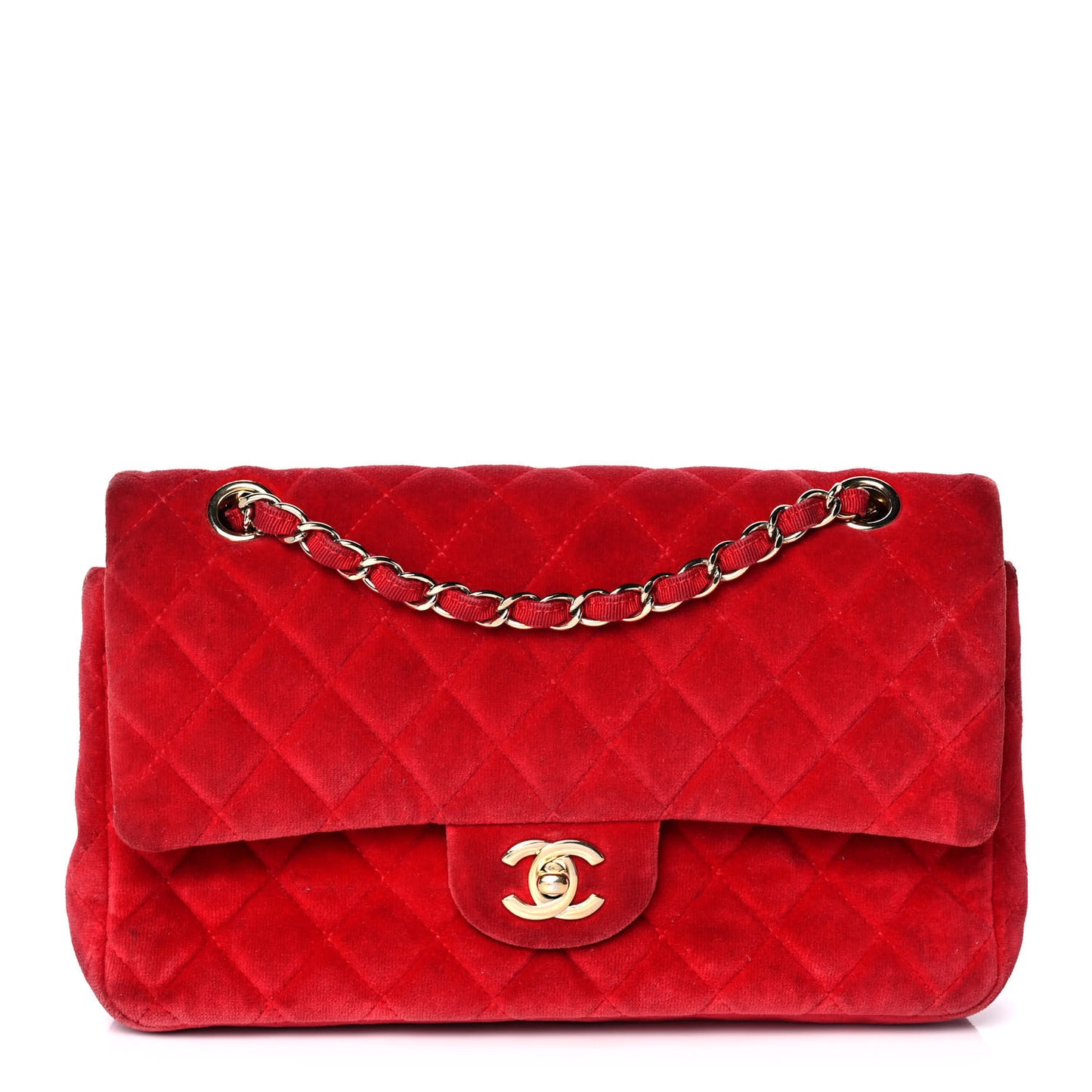 Velvet Quilted Medium Double Flap Red