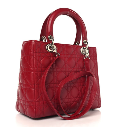 Christian Dior Lambskin Cannage Medium Lady Dior Red 3 of 13