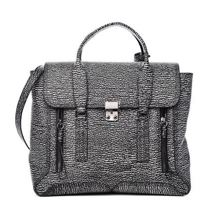 3.1 Phillip Lim 3.1 Textured Calfskin Large Pashli Satchel Black Cream 1 of 9