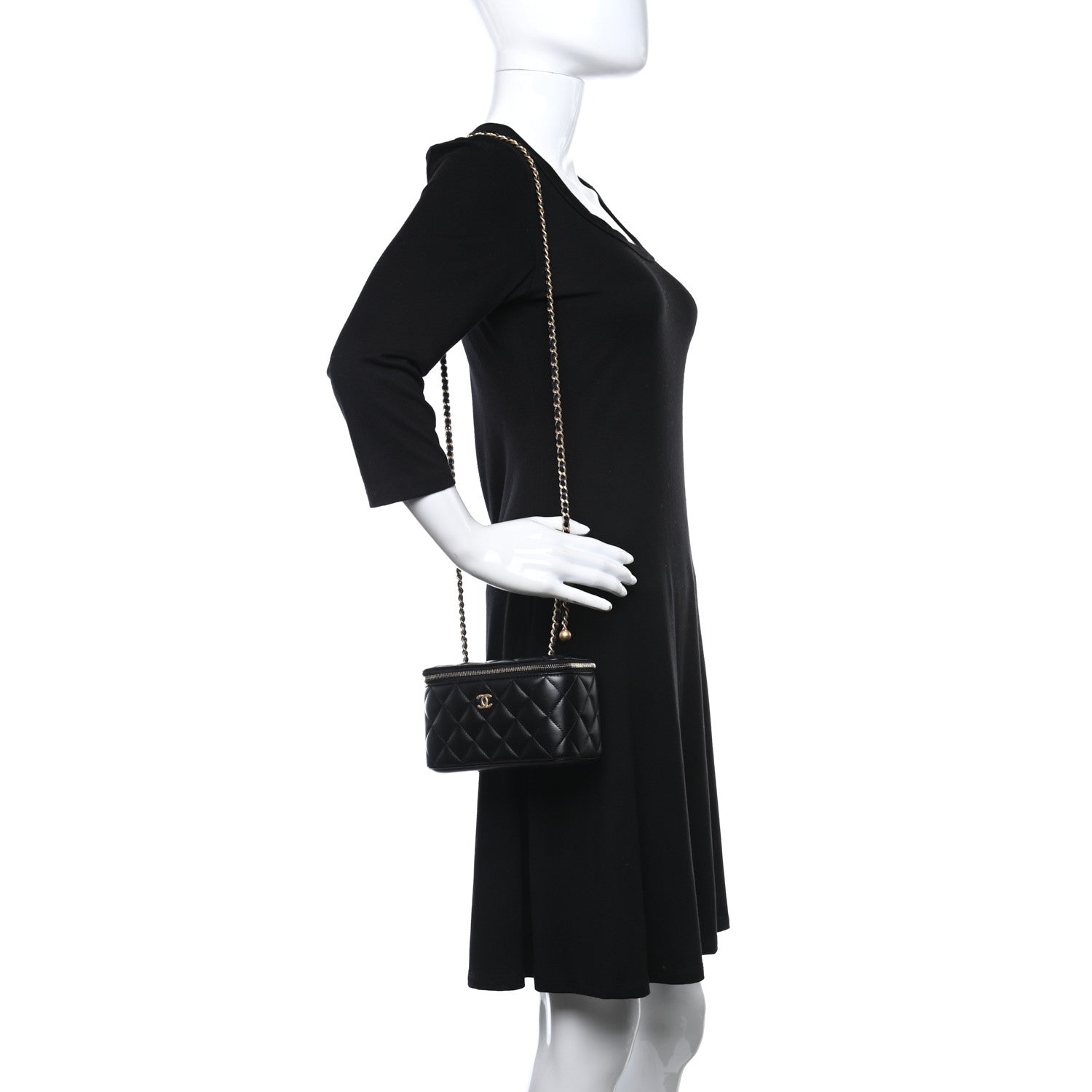 Chanel Lambskin Quilted Pearl Crush Small Vanity Case With Chain Black 2 of 9
