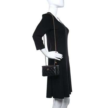 Chanel Lambskin Quilted Pearl Crush Small Vanity Case With Chain Black 2 of 9