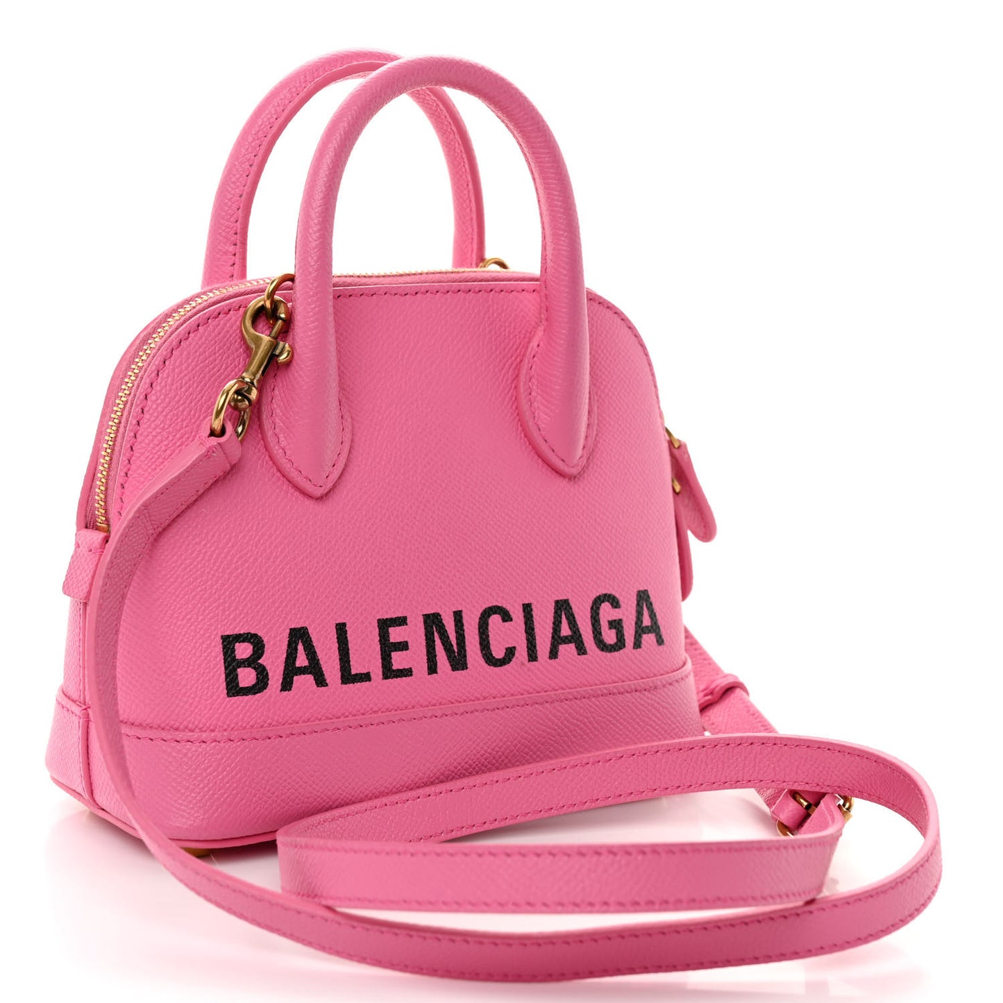 Signature Grained Calfskin Logo XXS Ville Top Handle Bag Rose Bubblegum Black