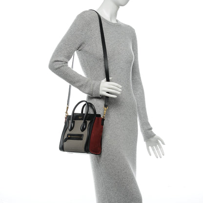 Celine Bullhide Calfskin Suede Nano Tri-Color Luggage Dark Ruby 2 of 7
