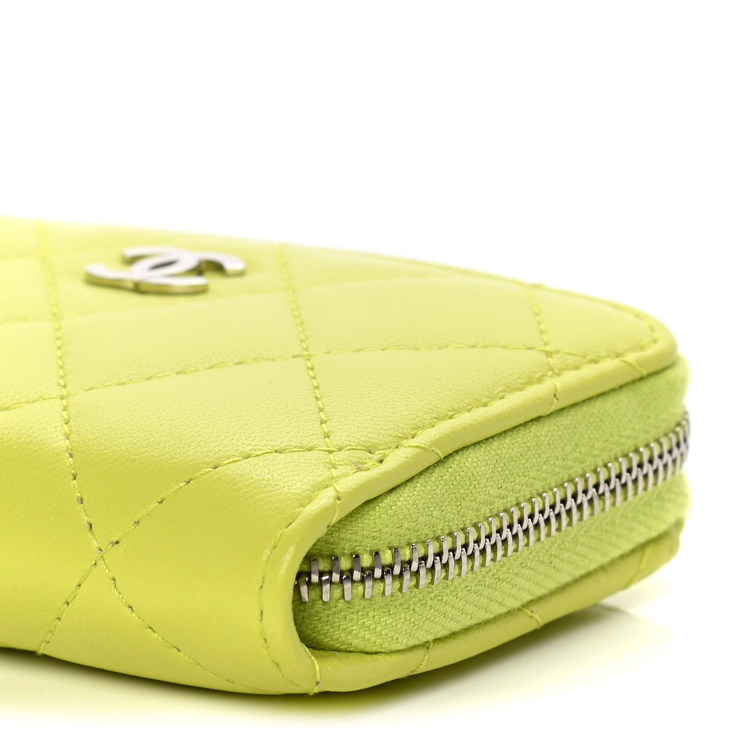 Chanel Lambskin Quilted Zip Coin Purse Wallet Neon Yellow 6 of 11
