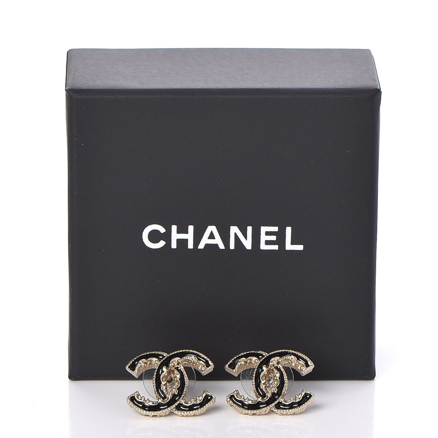 Enamel CC Baroque Earrings Black Gold