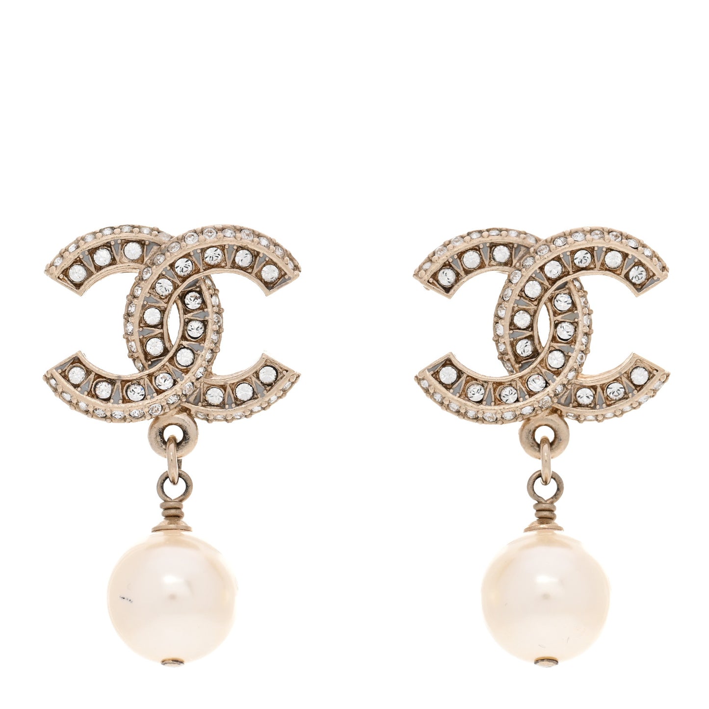 Crystal Timeless CC Pearl Drop Earrings Light Gold