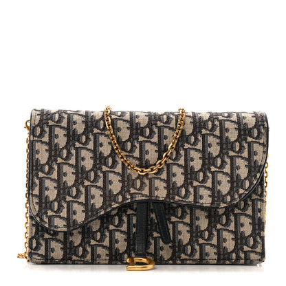 Christian Dior Oblique Saddle Chain Pouch Blue 1 of 17