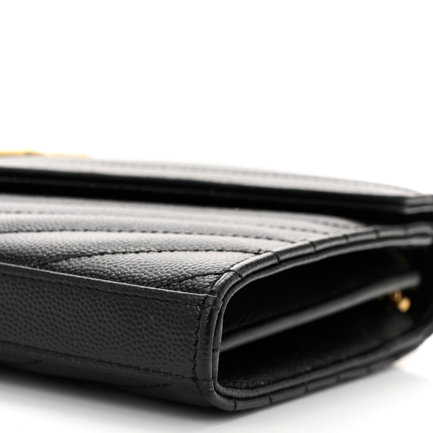 Saint Laurent Grain De Poudre Matelasse Chevron Monogram Chain Wallet Black 10 of 11