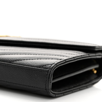 Saint Laurent Grain De Poudre Matelasse Chevron Monogram Chain Wallet Black 10 of 11