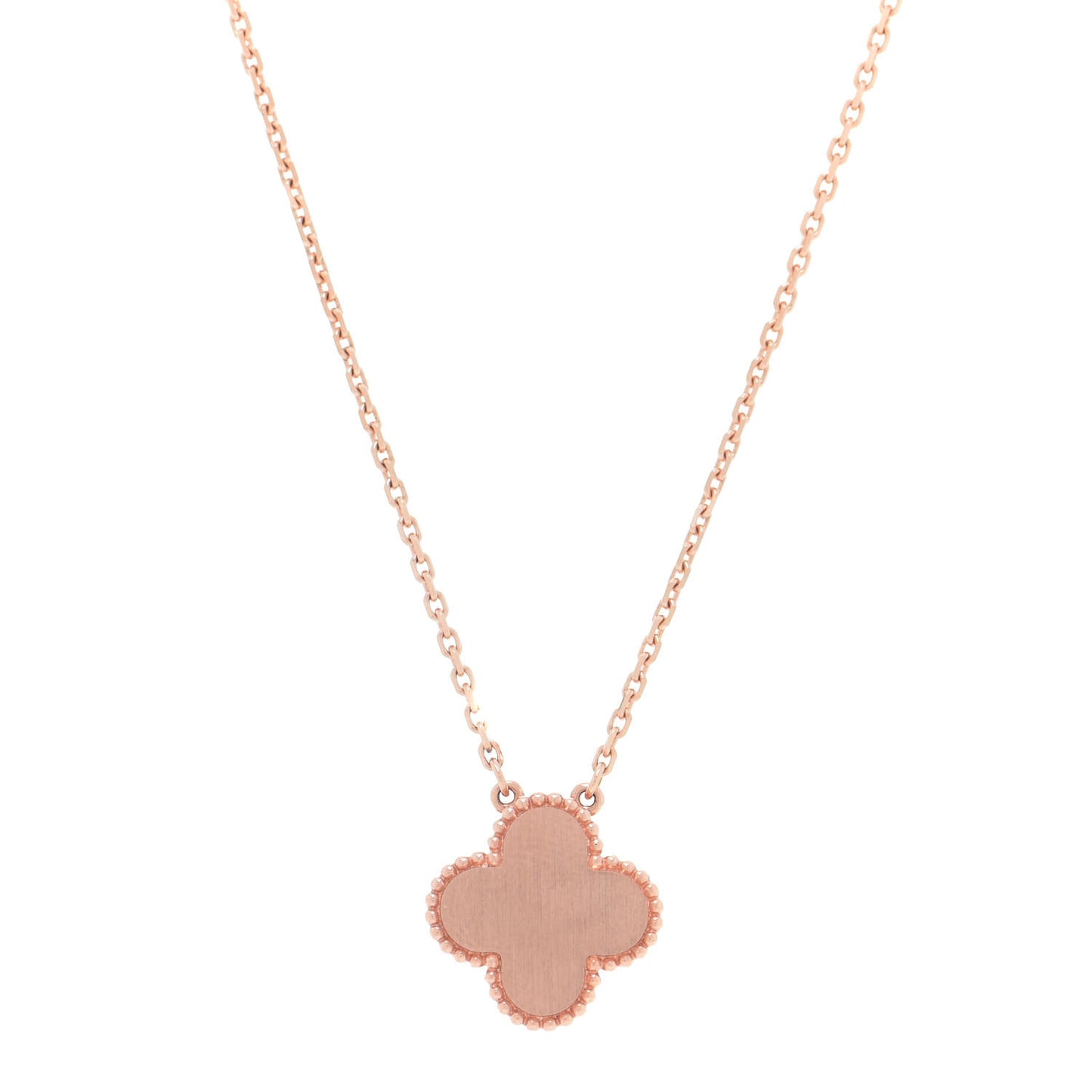 18K Rose Gold Diamond Rhodonite Vintage Alhambra Pendant Necklace