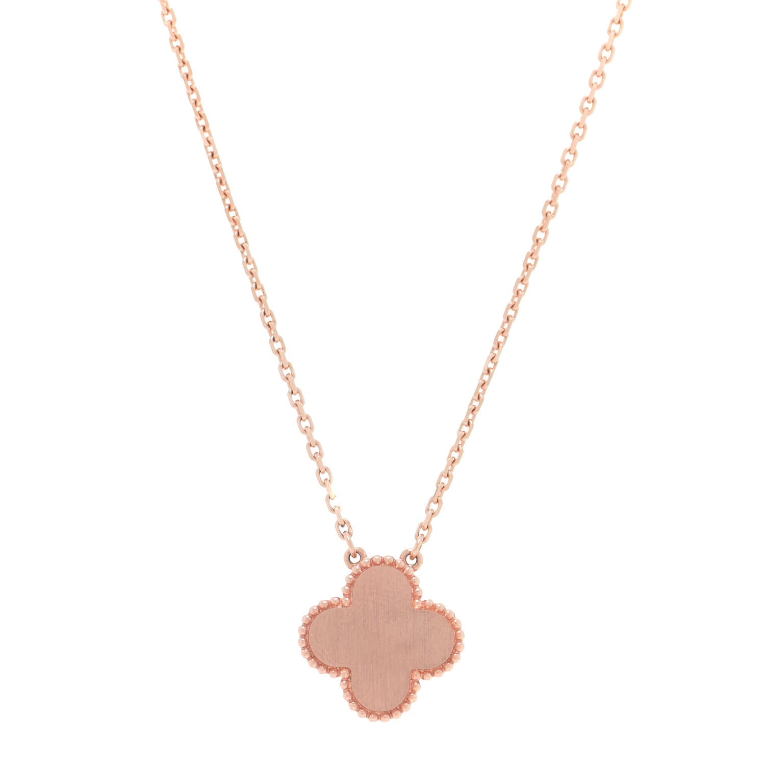 Van Cleef & Arpels 18K Rose Gold Diamond Rhodonite Vintage Alhambra Pendant Necklace 5 of 7