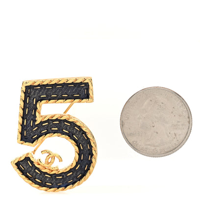 Chanel Metal Enamel CC No 5 Rope Brooch Gold Denim Blue 2 of 7