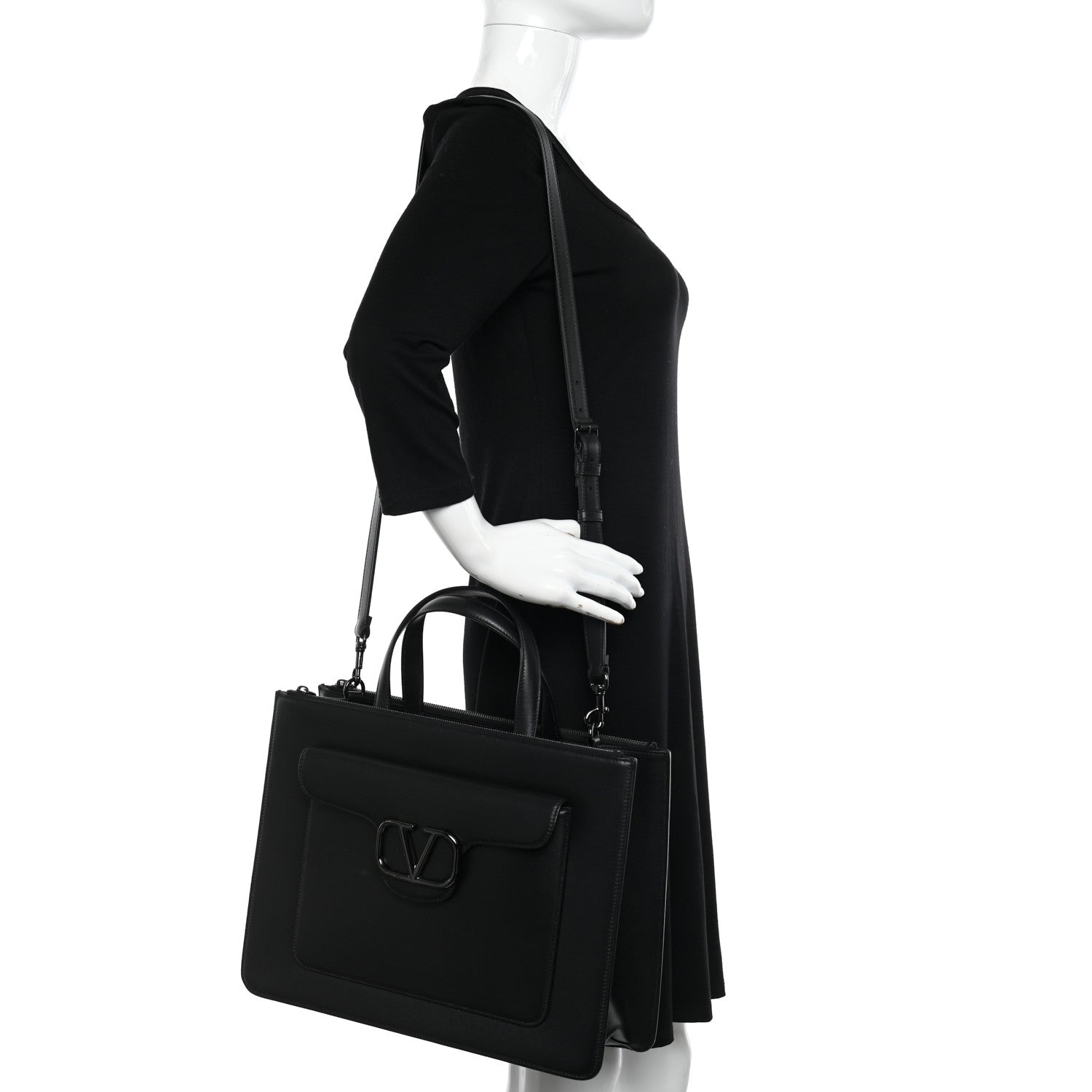 Valentino Garavani Calfskin Tonal Vlogo Briefcase Black 2 of 10