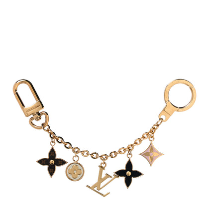 Louis Vuitton Brass Enamel Fleur De Monogram Bag Charm Chain Gold 1 of 3
